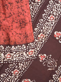 Maheshwari cotton saree brown color allover prints & printed border with contrast pallu and plain blouse
