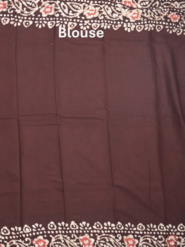 Maheshwari cotton saree brown color allover prints & printed border with contrast pallu and plain blouse