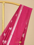 Chanderi fancy saree pink color allover zari motifs and zari border with brocade pallu and blouse