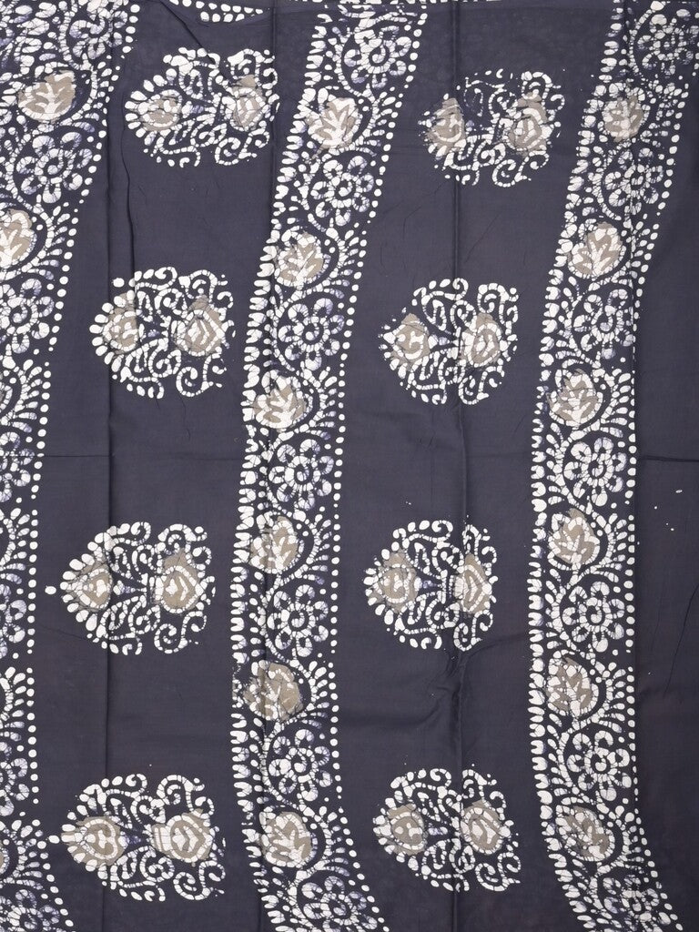 Maheshwari cotton saree grey color allover prints & printed border with contrast pallu and printed blouse
