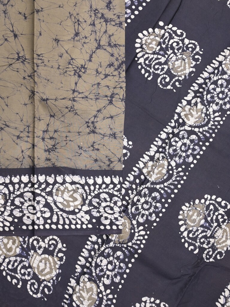 Maheshwari cotton saree grey color allover prints & printed border with contrast pallu and printed blouse