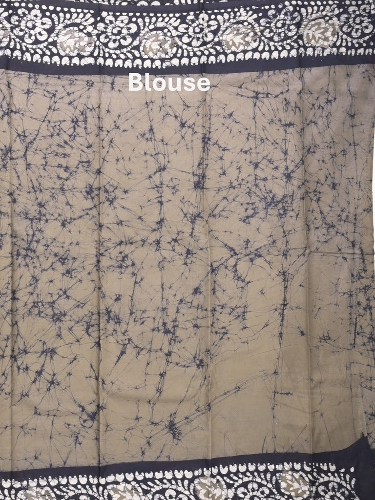 Maheshwari cotton saree grey color allover prints & printed border with contrast pallu and printed blouse