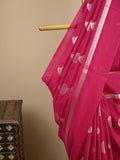 Chanderi fancy saree pink color allover zari motifs and zari border with brocade pallu and blouse