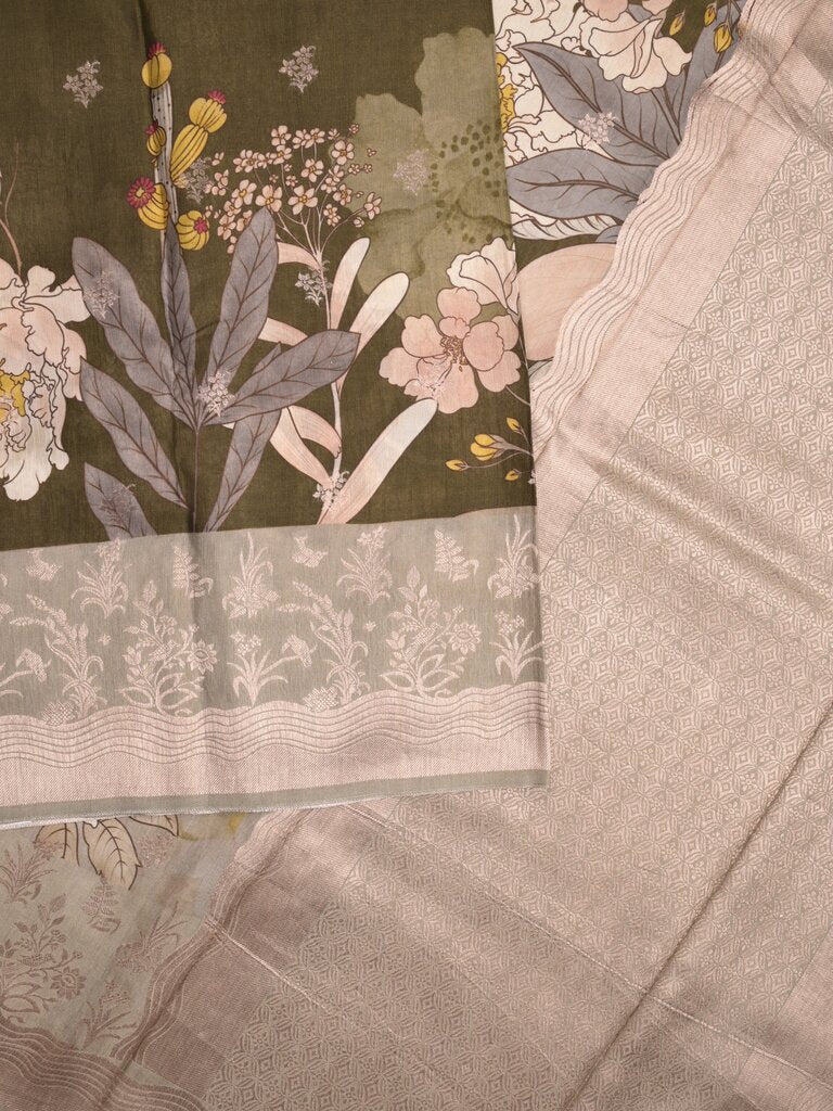Jute tussar printed fancy saree for women | Green | Party wear | Zari border