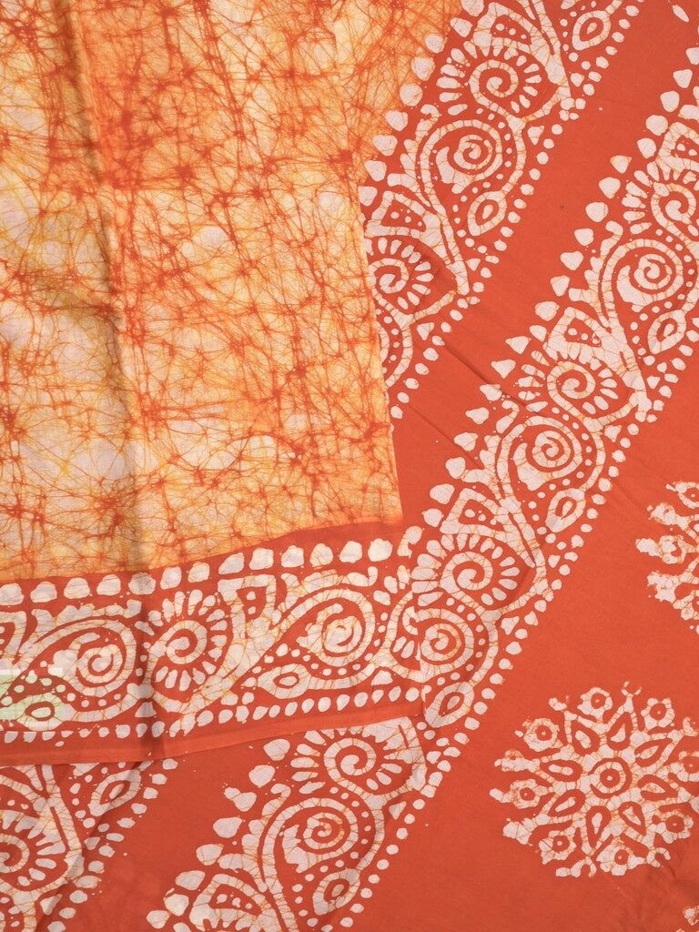 Maheshwari cotton saree light orange color allover prints & printed border with contrast pallu and plain blouse