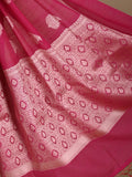 Chanderi fancy saree pink color allover zari motifs and zari border with brocade pallu and blouse