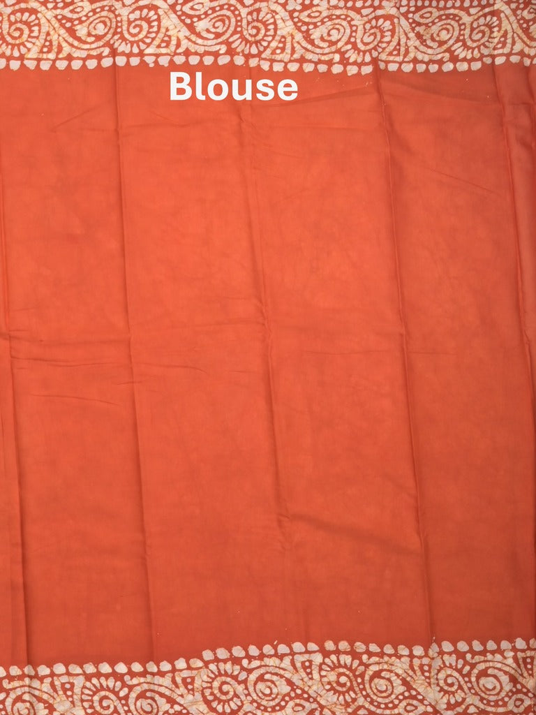 Maheshwari cotton saree light orange color allover prints & printed border with contrast pallu and plain blouse