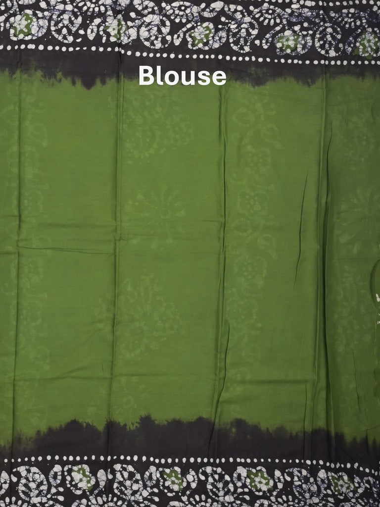 Maheshwari cotton saree dark green color allover prints & printed border with contrast pallu and plain blouse