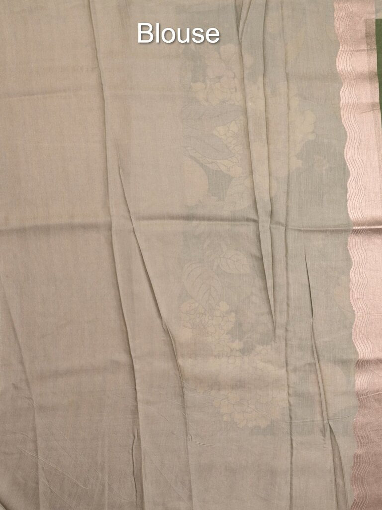 Jute tussar printed fancy saree for women | Green | Party wear | Zari border