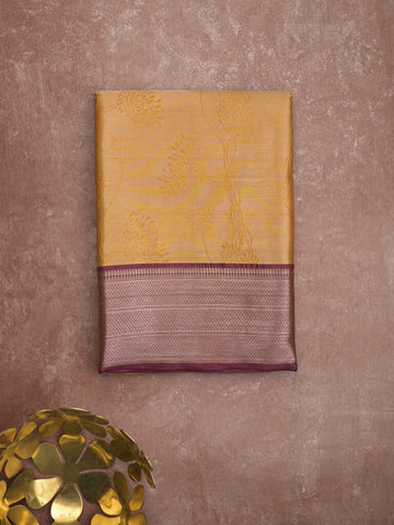 Banaras tissue fancy saree light orange color allover weaves & zari border with running pallu and self blouse