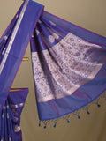 Chanderi fancy saree royal blue color allover zari motifs and zari border with brocade pallu and blouse