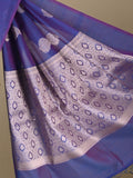 Chanderi fancy saree royal blue color allover zari motifs and zari border with brocade pallu and blouse