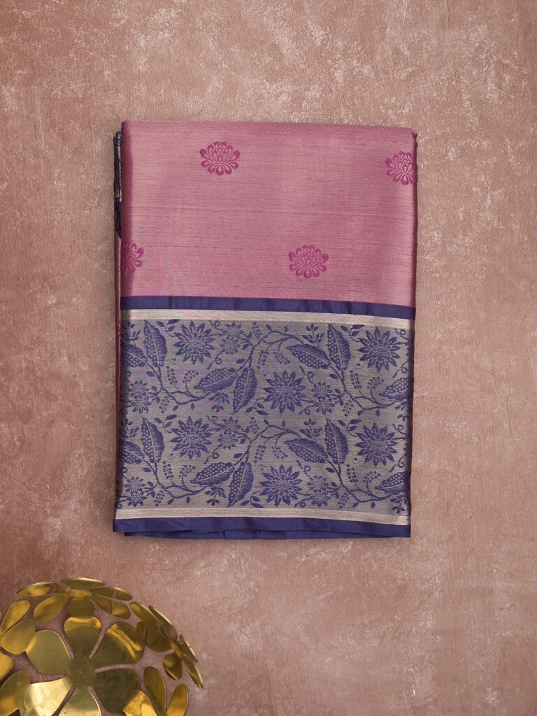 Banaras tissue fancy saree light wine color allover weaves & zari border with running pallu and self blouse