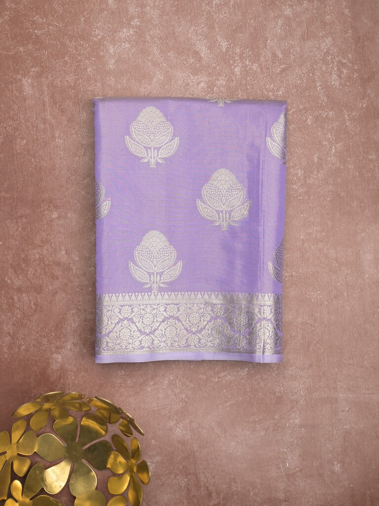 Banaras tissue fancy saree light purple color allover weaves & zari border with rich pallu and self blouse