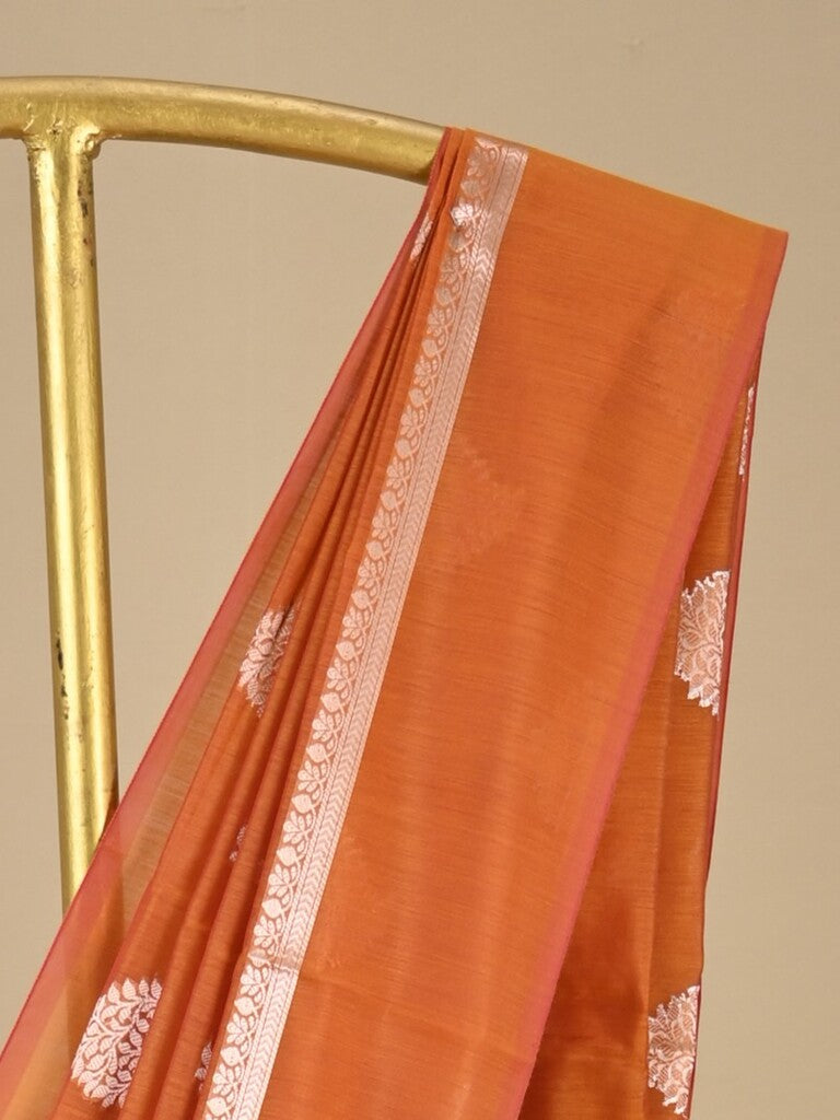 Chanderi fancy saree bronze color allover zari motifs and zari border with brocade pallu and blouse