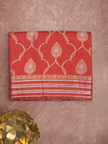 Raw mango fancy saree red color allover zari weaves & zari border with brocade pallu and attached blouse