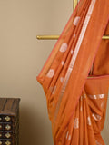 Chanderi fancy saree bronze color allover zari motifs and zari border with brocade pallu and blouse