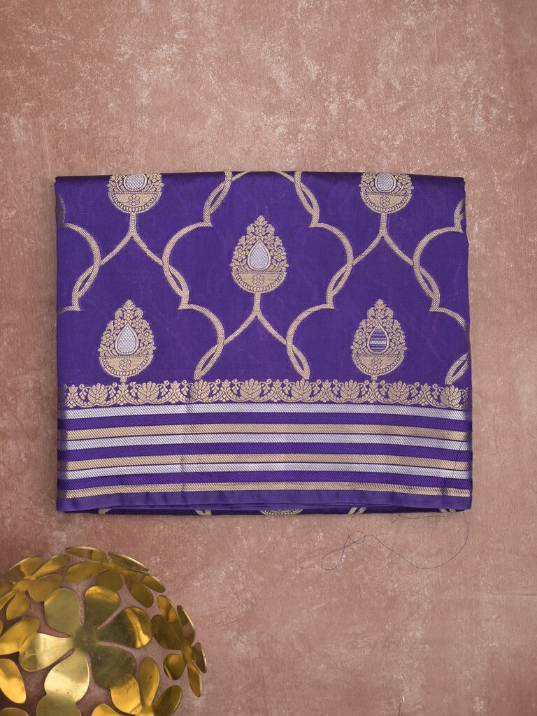 Raw mango fancy saree blue color allover zari weaves & zari border with brocade pallu and attached blouse
