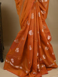 Chanderi fancy saree bronze color allover zari motifs and zari border with brocade pallu and blouse
