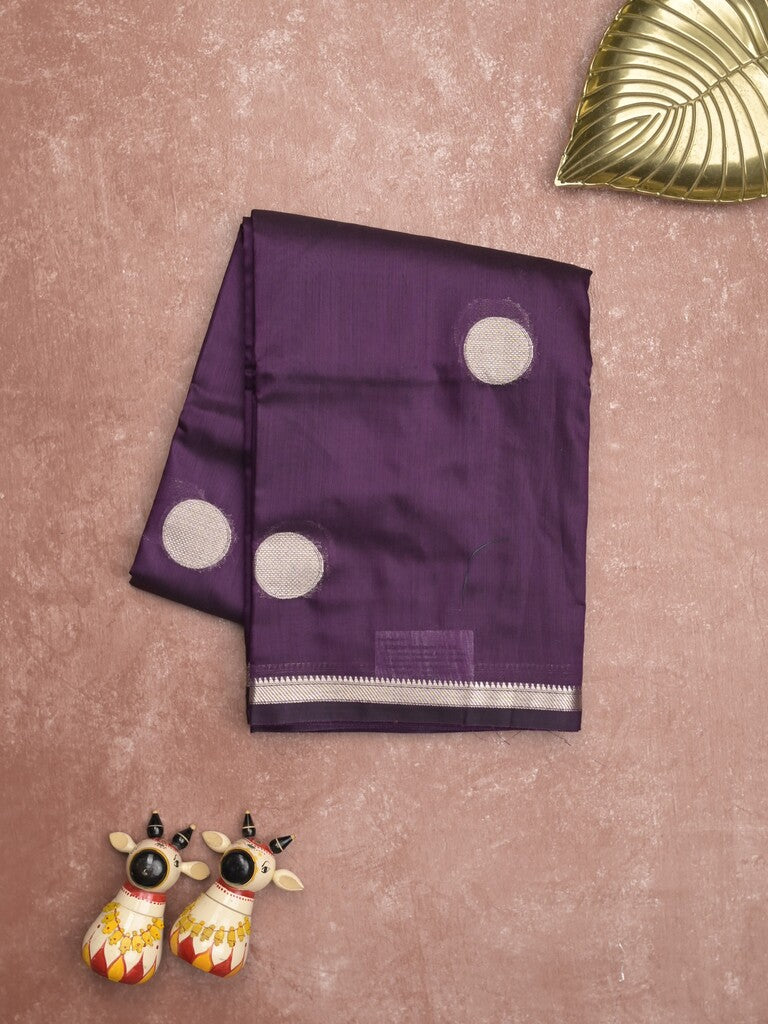 Maheshwari fancy saree violet color allover zari motifs & zari border with zari pallu and plain blouse