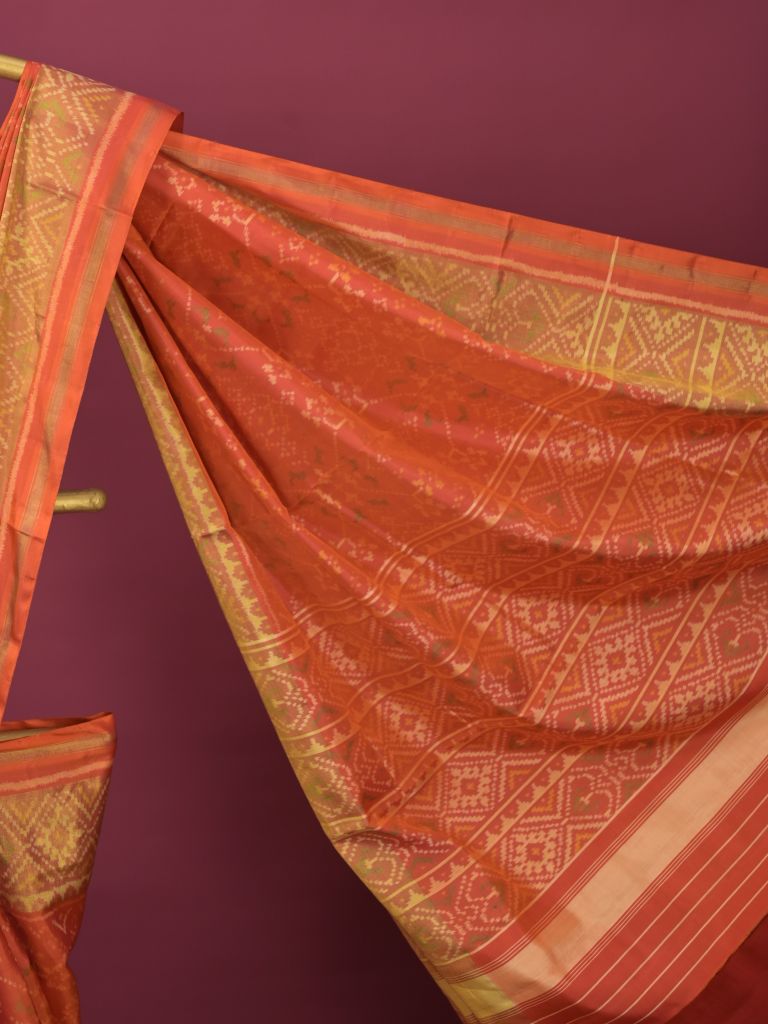 Rajkot patola saree for women | Orange | Zari border | Wedding | Party wear