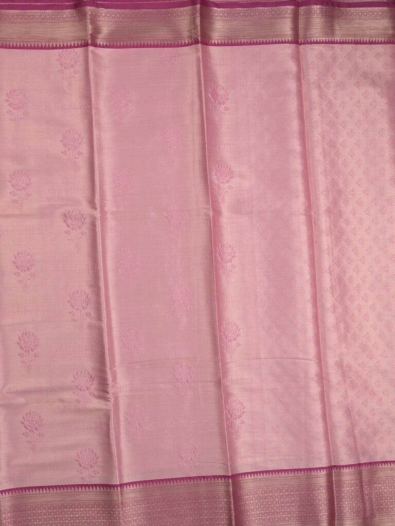 Banaras tissue fancy saree baby pink color allover weaves & zari border with running pallu and self blouse