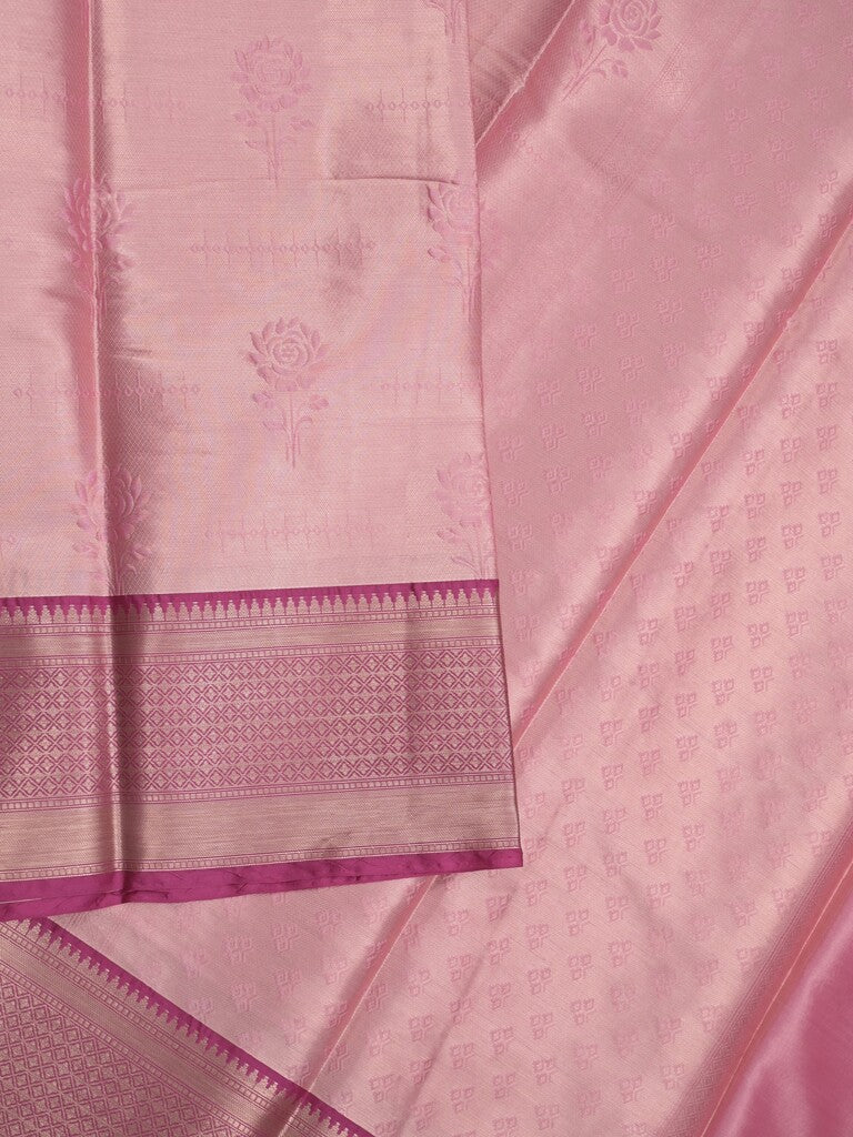 Banaras tissue fancy saree baby pink color allover weaves & zari border with running pallu and self blouse