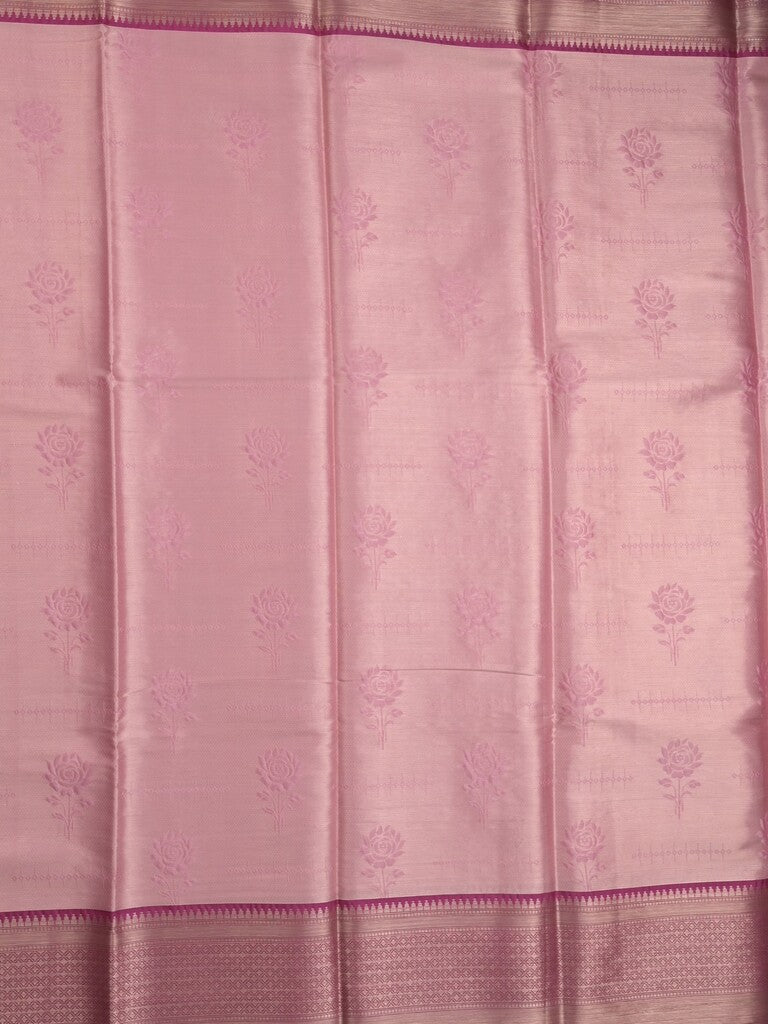 Banaras tissue fancy saree baby pink color allover weaves & zari border with running pallu and self blouse