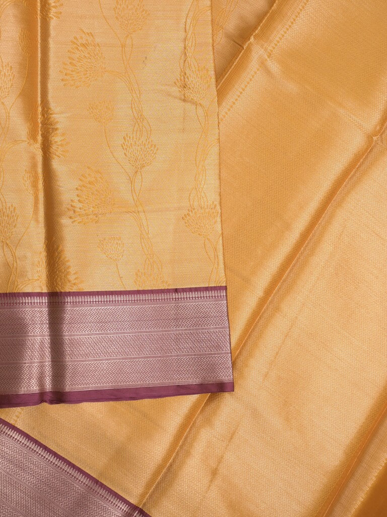 Banaras tissue fancy saree light orange color allover weaves & zari border with running pallu and self blouse