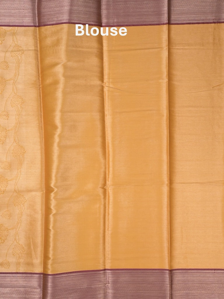 Banaras tissue fancy saree light orange color allover weaves & zari border with running pallu and self blouse