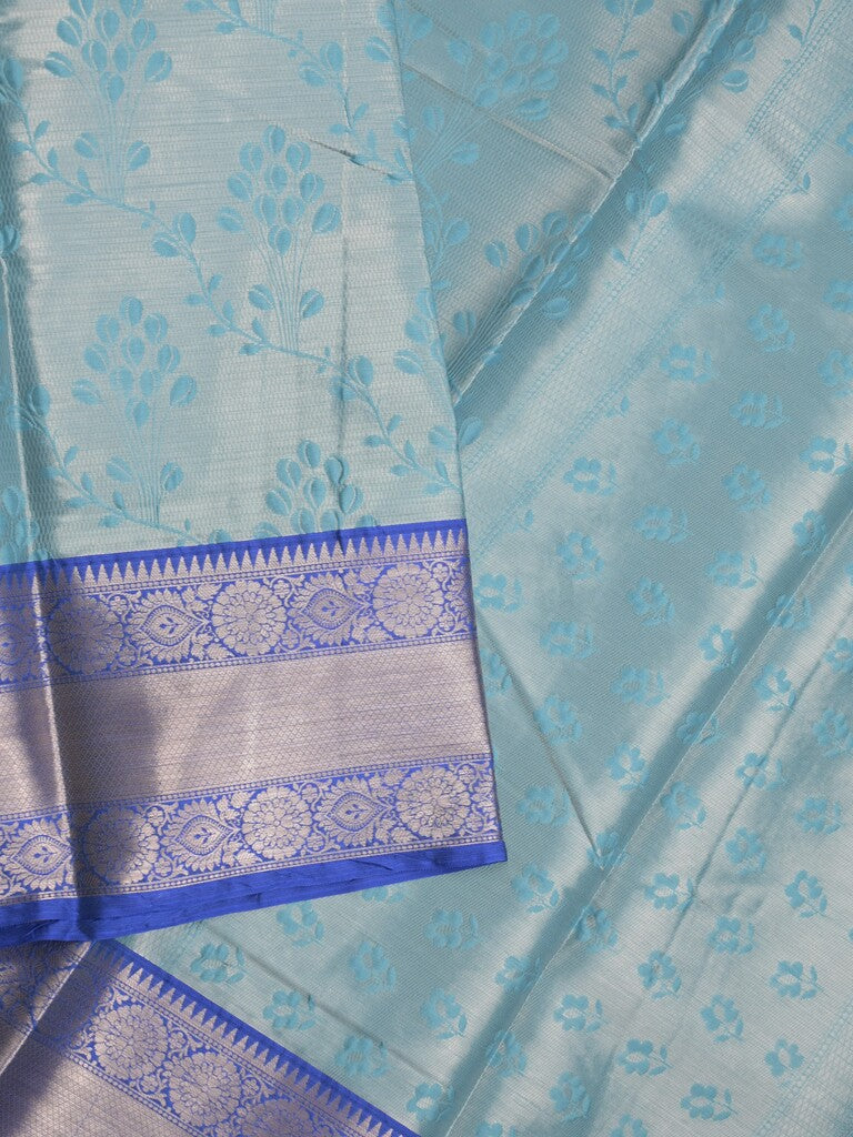 Banaras tissue fancy saree sky blue color allover weaves & zari border with running pallu and self blouse