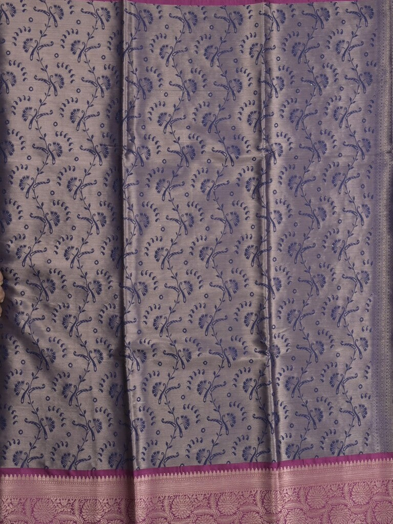 Banaras tissue fancy saree navy blue color allover weaves & zari border with running pallu and self blouse