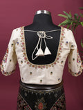 Pure raw silk maggam work blouse for women | Round neck | Cream color