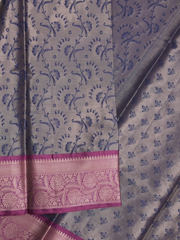 Banaras tissue fancy saree navy blue color allover weaves & zari border with running pallu and self blouse