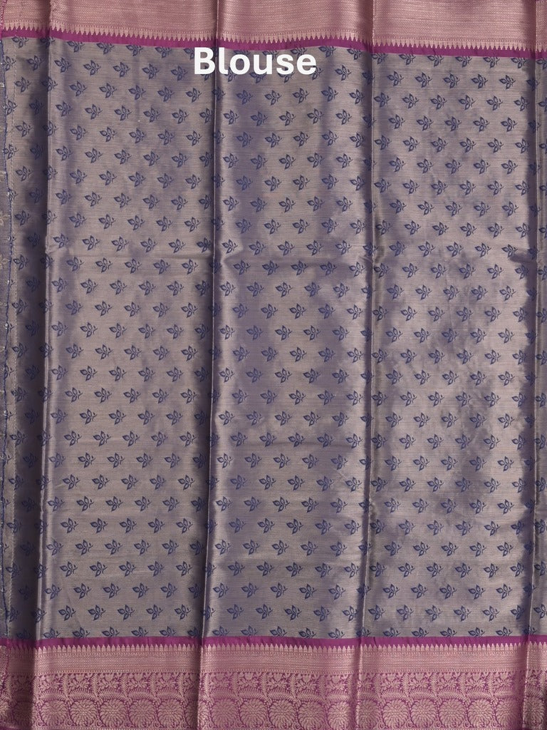 Banaras tissue fancy saree navy blue color allover weaves & zari border with running pallu and self blouse