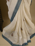 Lenin tissue embroidered fancy saree in cream color with embroidery pallu and matching blouse