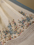 Lenin tissue embroidered fancy saree in cream color with embroidery pallu and matching blouse