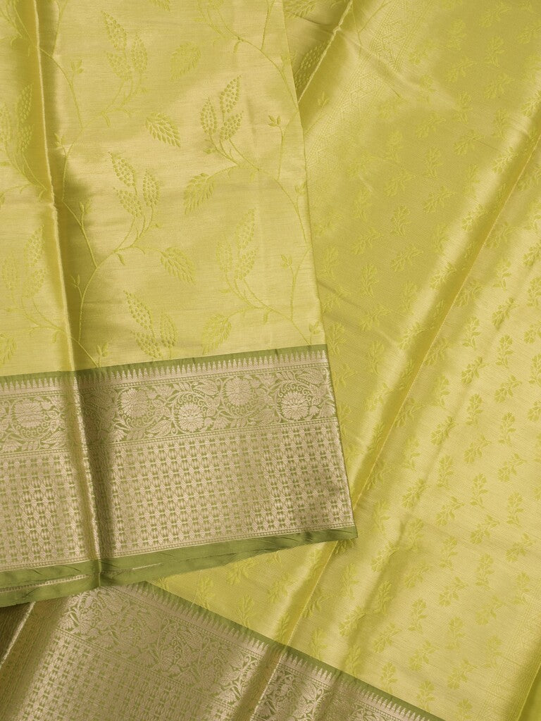 Banaras tissue fancy saree light yellow color allover weaves & zari border with running pallu and self blouse