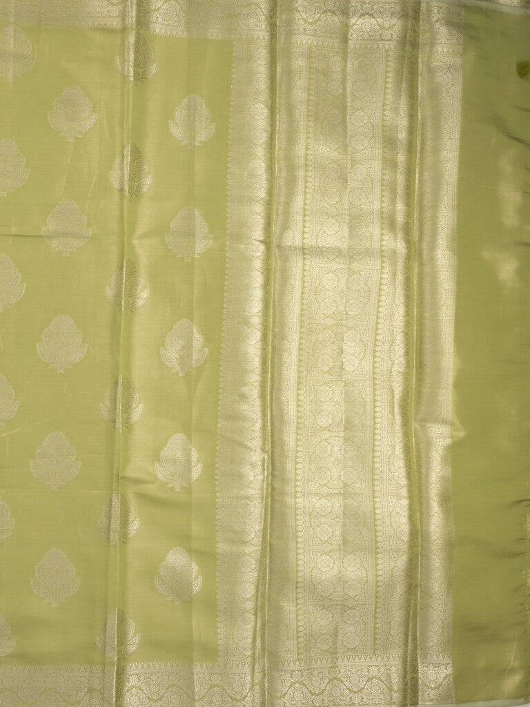 Banaras tissue fancy saree light green color allover weaves & zari border with rich pallu and self blouse