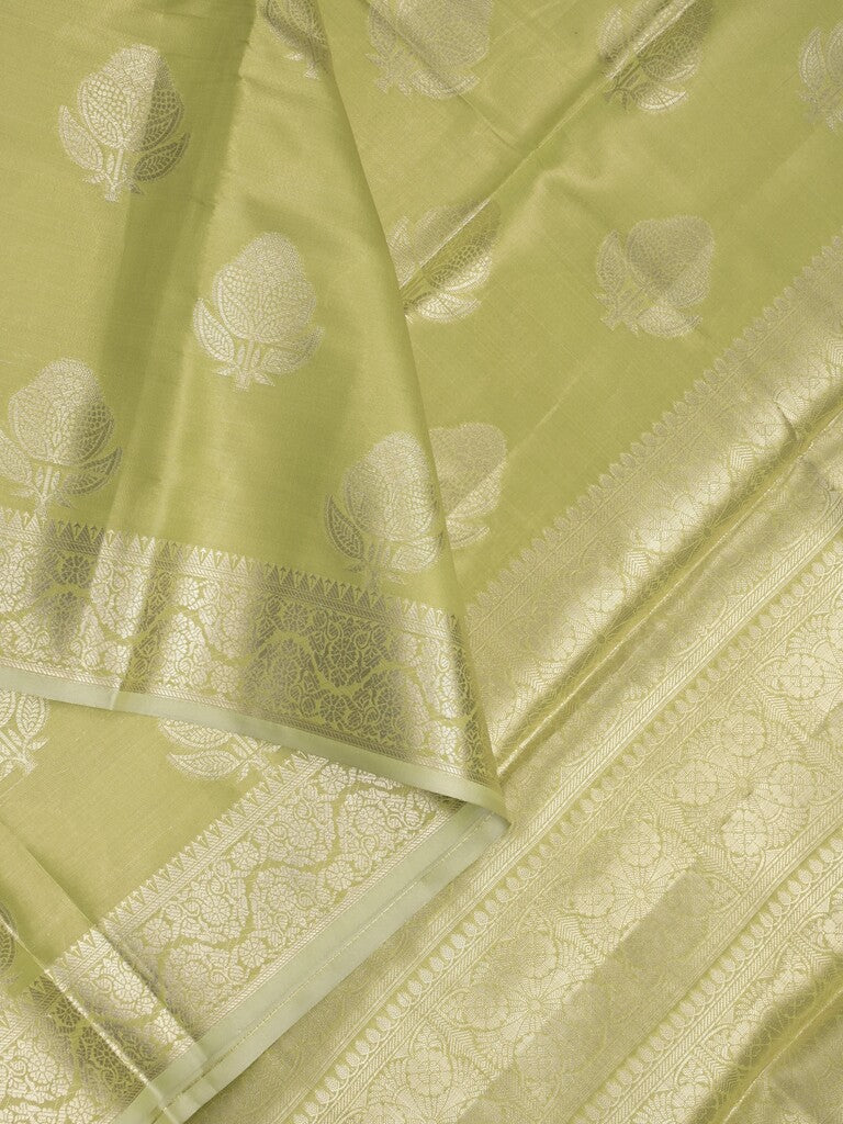 Banaras tissue fancy saree light green color allover weaves & zari border with rich pallu and self blouse