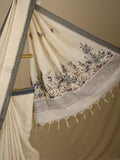 Lenin tissue embroidered fancy saree in cream color with embroidery pallu and matching blouse