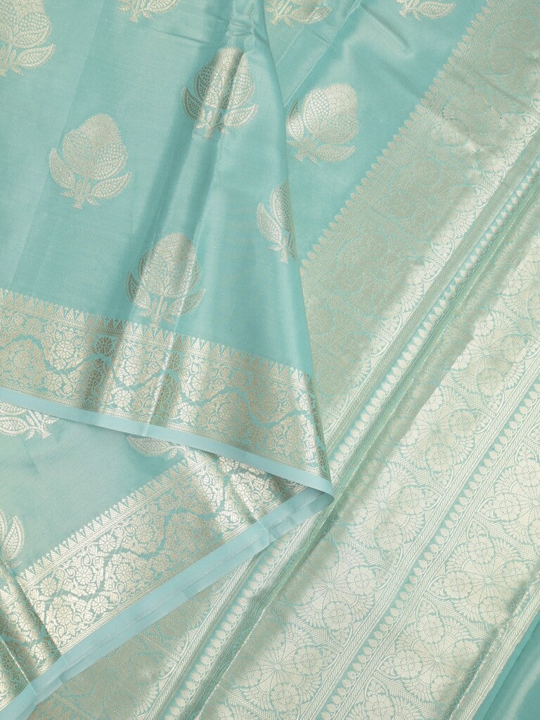 Banaras tissue fancy saree sky blue color allover weaves & zari border with rich pallu and self blouse