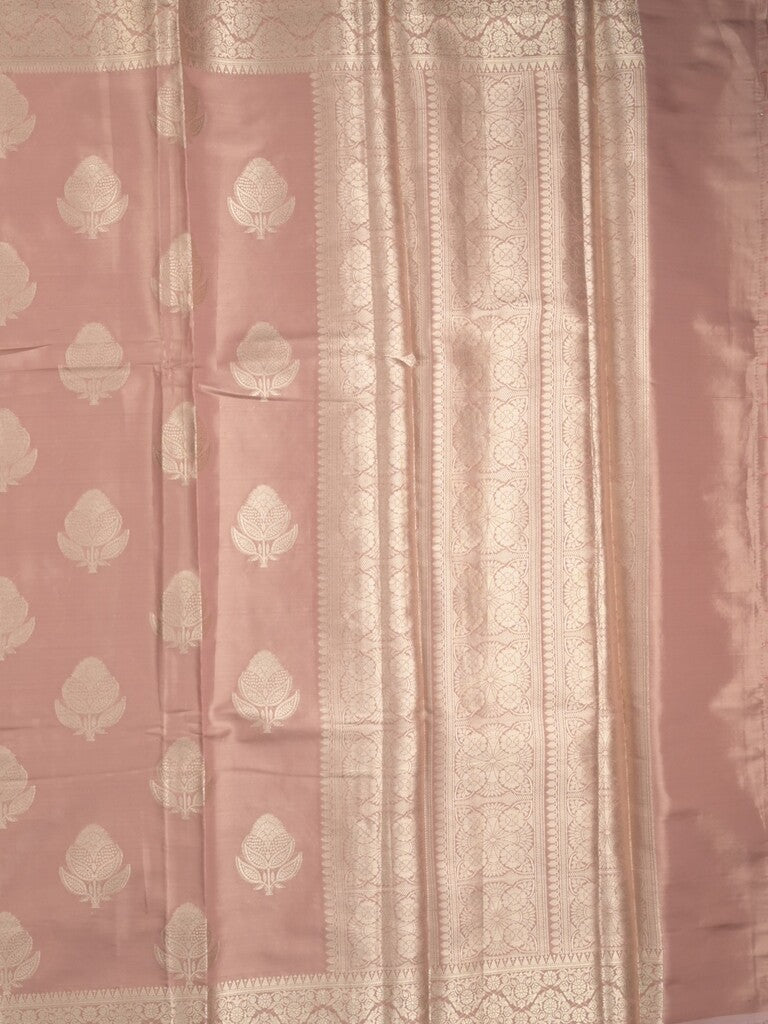 Banaras tissue fancy saree peach color allover weaves & zari border with rich pallu and self blouse