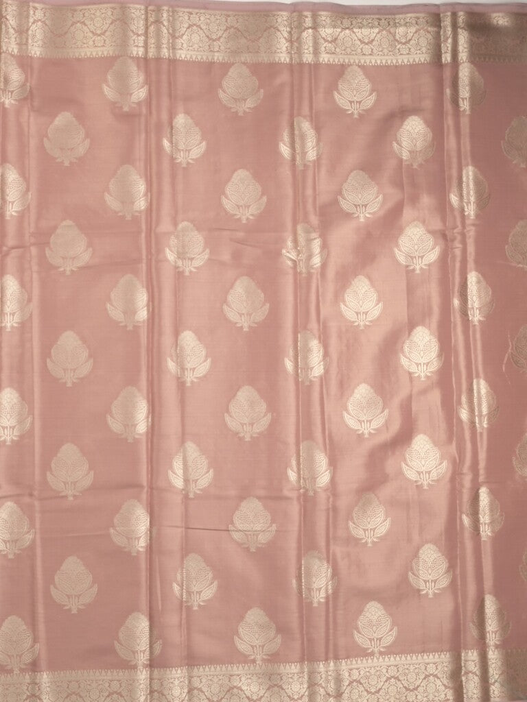 Banaras tissue fancy saree peach color allover weaves & zari border with rich pallu and self blouse