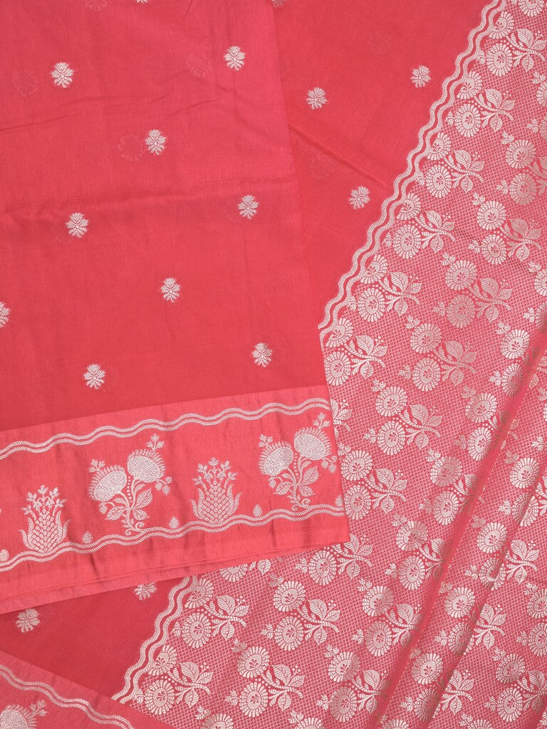 Raw mango fancy saree red color allover zari weaves & zari border with zari pallu and attached plain blouse