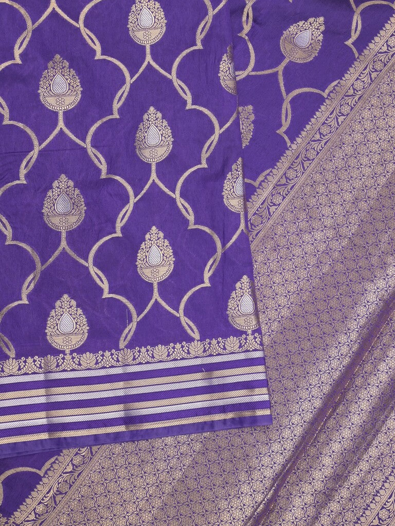 Raw mango fancy saree blue color allover zari weaves & zari border with brocade pallu and attached blouse
