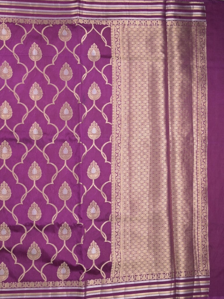 Raw mango fancy saree wine color allover zari weaves & zari border with brocade pallu and attached blouse