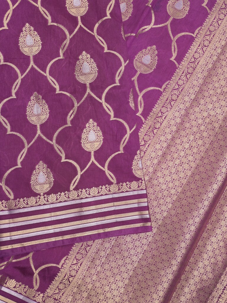 Raw mango fancy saree wine color allover zari weaves & zari border with brocade pallu and attached blouse