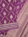 Raw mango fancy saree wine color allover zari weaves & zari border with brocade pallu and attached blouse