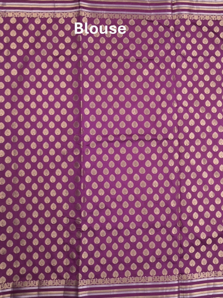 Raw mango fancy saree wine color allover zari weaves & zari border with brocade pallu and attached blouse